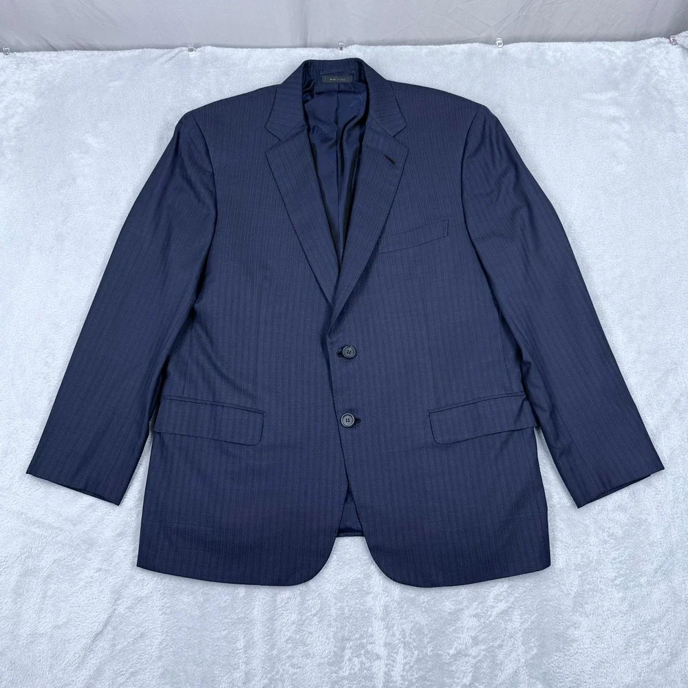 Brioni Colosse Suit Wool Silk Mens 44R Blazer Blue Tonal Stripe Cuffed Pants
